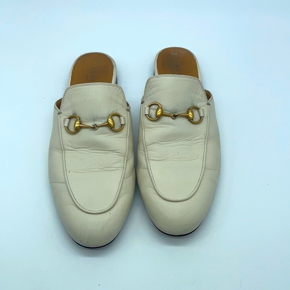 Gucci Off white/ Ivory leather Princetown horsebit loafer mules 37.5 - Picture 1 of 8